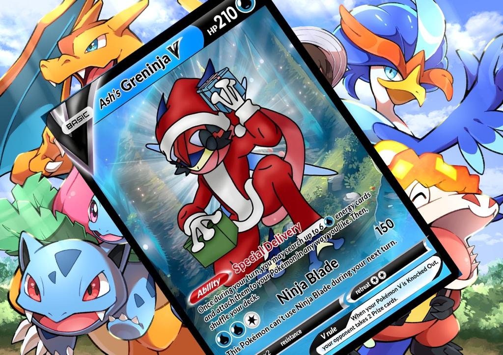 Christmas Ash Greninja V Gx Vsstar Pokemon Custom Card Holographic