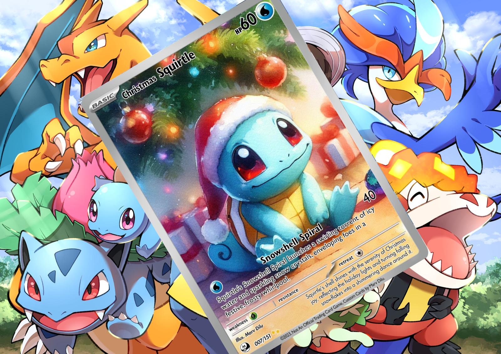 Christmas Squirtle V ex gx vstar pokemon custom card holographic