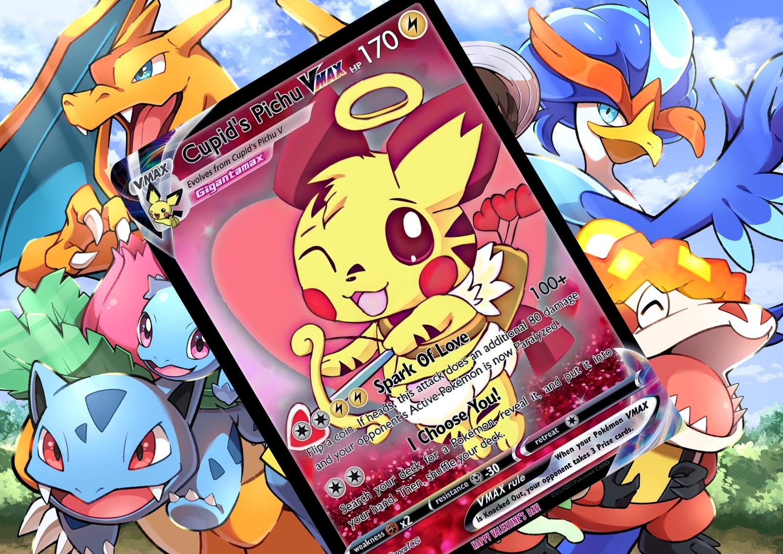 Cupid's Pichu Vmax gx vstar pokemon custom card holographic