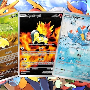 Chikorita Cyndaquil Totodile gx V vstar Pokemon aangepaste kaart holografisch