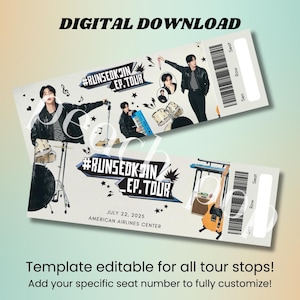 BTS #RunSeokjin_Ep. Tour-Eintrittskarten Digitaler Download | Kpop anpassbare Canva Vorlage | Verwendung als Freebies | Run Seokjin Tournee-Konzert