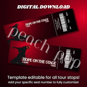J-hope BTS Hope on the Stage Tour Biglietto Download Digitale / Kpop Modello Canva Personalizzabile / Da Utilizzare come Omaggi