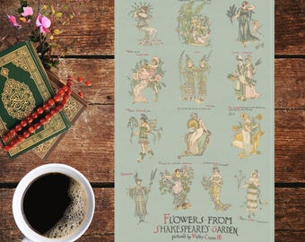 Shakespeare's Garden Tea Towel: Walter Crane Flower Illustrations