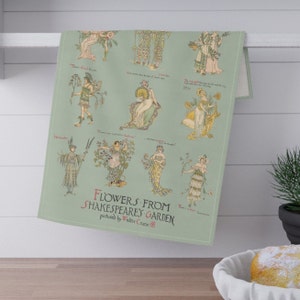 Shakespeare Quote Gift Shakespeare&#39;s Garden Flower Illustrations Tea Towel Witty Literature Christmas Gift for Reader Book Nerd Walter Crane