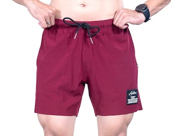 Astire Sand and  Maroon Signature Shorts, Mens Gym Bodybuilding Shorts Training Yoga Running Quick Dry Stretch Sports