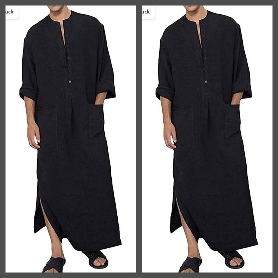 Long Black Linen Kaftan Dress Ankle Length Dress Linen With - Etsy