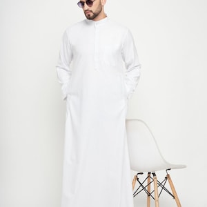 Men Indian Jubba / White Solid Mandarin Collar Thobe / Jubba With Plain Design For Men/ Snow White pure Cotton Tunic For Men/ White Jubba