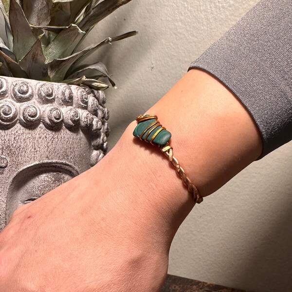 Circle Two Toned Green Malachite Cuff Bracelet main image 0
