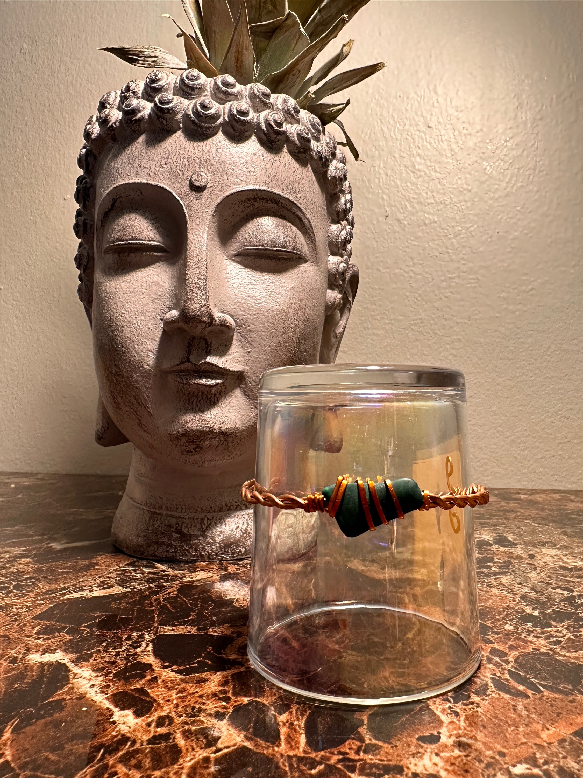 Harmony in Green Handmade Natural Malachite Stretch Copper Bracelet for