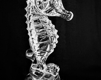 Stor 15 cm Saint-Louis Frankrike Kristall Sjöhäst - Signerad St Louis Glasfigur