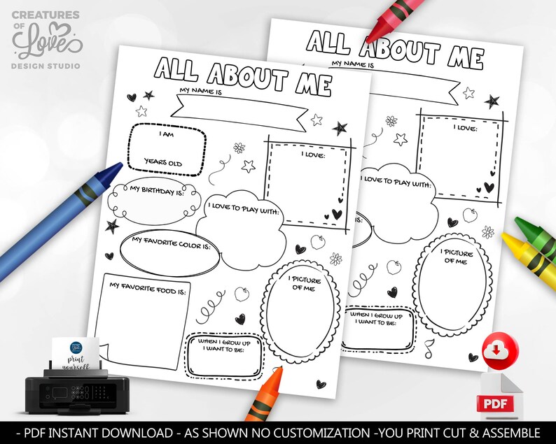 All About Me Coloring Page First Day School Activity All About My Back ...