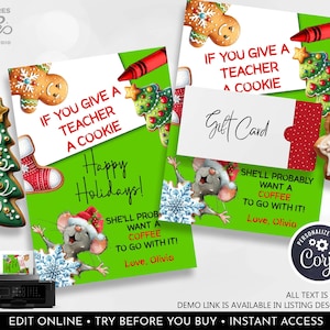 Editable Teacher Appreciation Gift Card Holder Christmas School Staff Coworker Cookie Coffee Gift Card Holder Printable Download  GCH CH