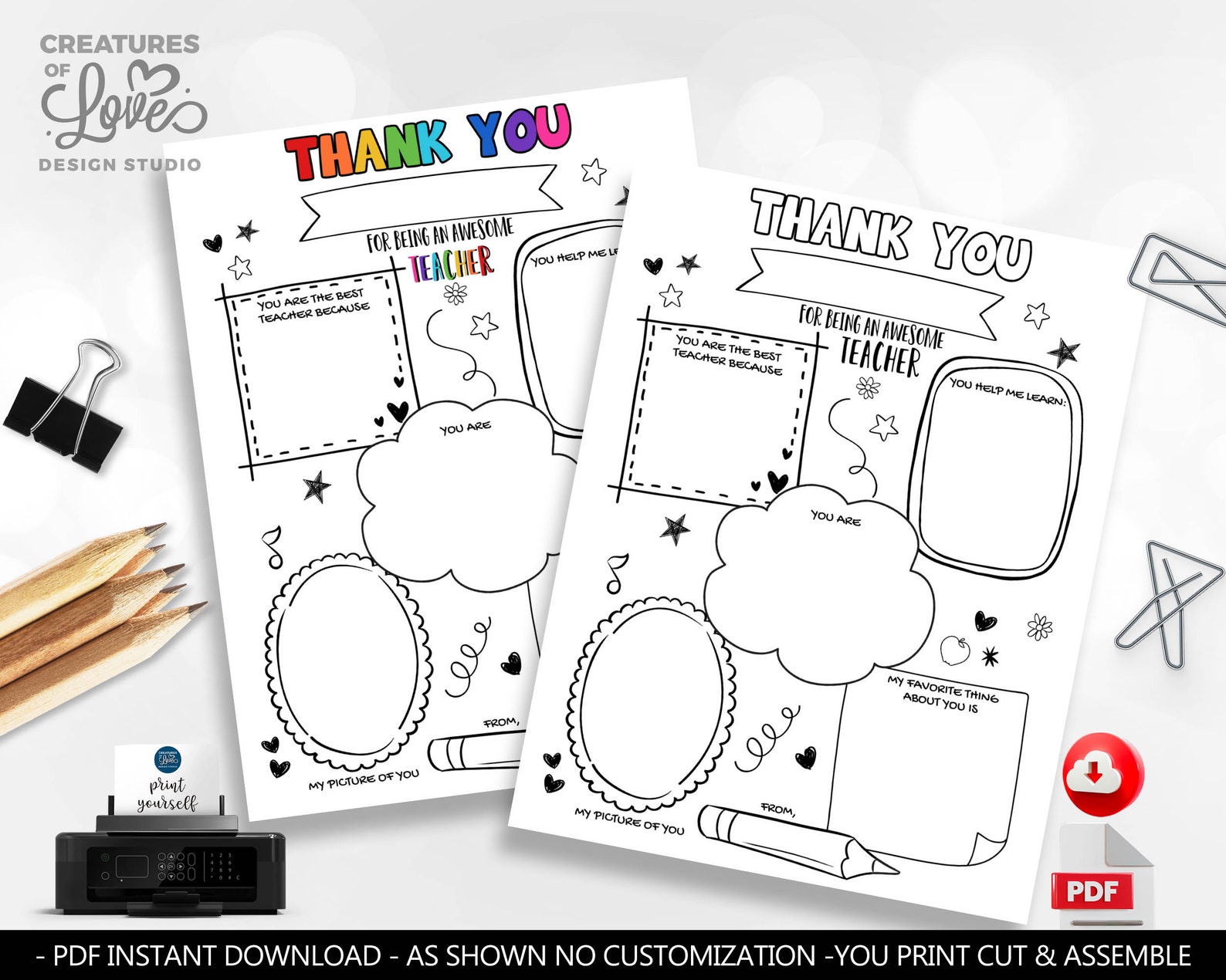 Teacher Appreciation Coloring Page End of the Year Teacher Gift School ...