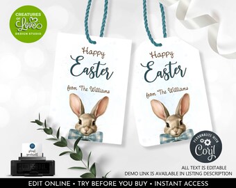Easter Favor Tags Editable Spring Basket Tag Easter Party Labels Personalized Happy Easter Tag Printable Digital Download Template Corjl EST