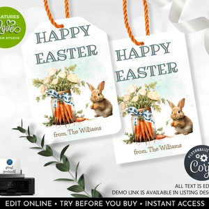 Easter Gift Tags Editable Spring Basket Tag Easter Party Labels Personalized Happy Easter Tag Printable Digital Download Template Corjl EST