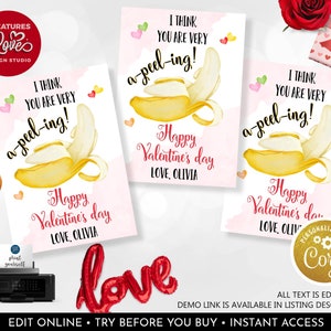 Editable Valentines Day Card Cute Banana Valentine's Day Kids Cards Classroom School Exchange Printable Personalized Tag Template VL