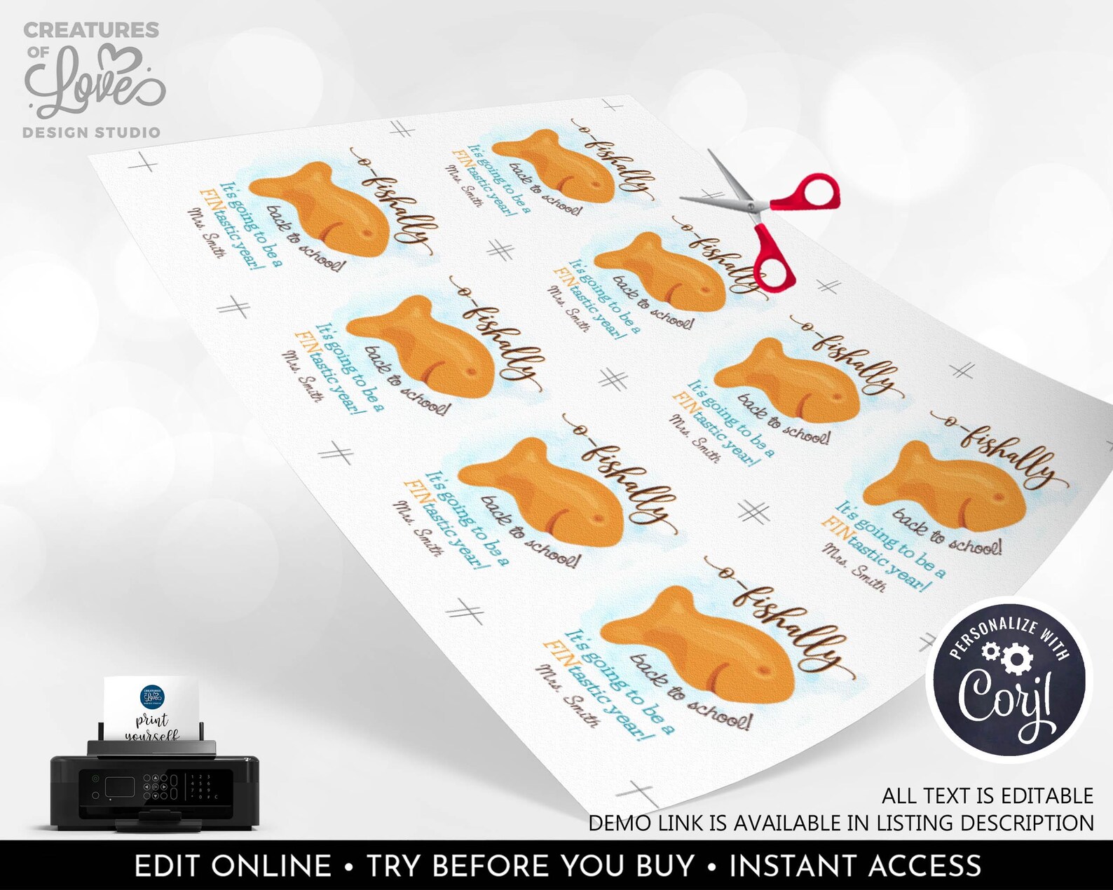 Editable O-fish-ally Back to School Gift Tag School First Day of School ...
