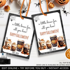 Editable Halloween Coffee Tags Boo Gift Tags Little Brew for all you Boo Tag Halloween Appreciation   Tag Download Printable Template HLW