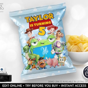 Toy Story 5 Chip Bag Wrapper Editable Toy Story Birthday Party Chip Bag Template Cowboy Space Ranger Party Favors Supplies Corjl Template Toy Story Party Favors Toy Story Party Party Bag Toy StoryTemplate Toy Story Potato Chip Toy Story Printable Toy Story Baby Shower Toy Story Watercolor Toy Story Invitation Toy Story Logo Toy Story Labels Toy Story Bag