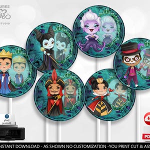 Villains Centerpieces Villains Birthday Party Witch Table Decor Halloween Cake Topper Villains Cutout Villain Digital Download PRINTABLE DWV