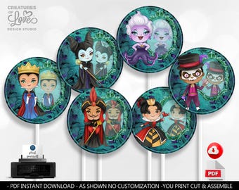 Villains Centerpieces Villains Birthday Party Witch Table Decor Halloween Cake Topper Villains Cutout Villain Digital Download PRINTABLE DWV