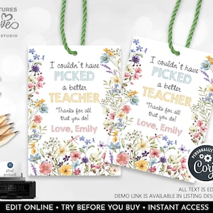 EDITABLE Thank You Couldn't Have Picked a Better Teacher Flower Gift Tag Plant Tag Teacher Appreciation School Staff Volunteer Floral Tag SA