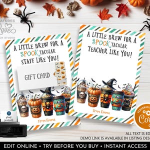 Editable Halloween Coffee Gift Card Holder Little Brew for a Spooktacular Teacher School Staff Friend Coffee Card Printable Digital GCH HLW