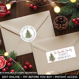 Christmas Return Address Labels Christmas Tree Personalized Envelope Seals Holiday Cards Stickers Editable Printable Digital Download CH