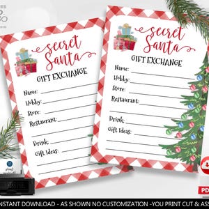 Secret Santa Questionnaire Card Secret Santa Gift Exchange Holiday Party Wish List Christmas Party Card Printable Instant Download Corjl CH
