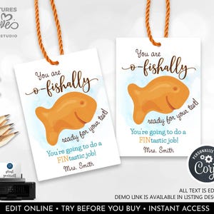 Editable Testing Day Snack Tag Classroom Treat Tag Fish Crackers Snack Good Luck Gift Test Day Goldfish Finals School Test Taking PTO GLT