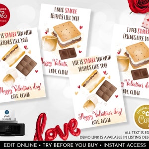 Valentine&#39;s Day S&#39;more Fun Cards Valentines day Smore Tags Kids Cards Classroom Valentine Cards School Exchange Personalized Printable VL
