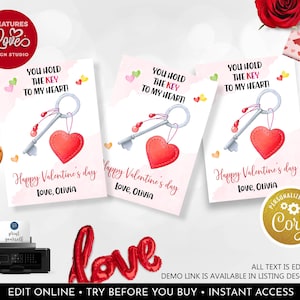 You hold the key to my heart Valentine's Day Cards Key Valentines Day School Kids Cards Classroom Exchange Editable Valentine's Day Tag VL