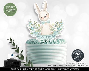 Bunny Cake Topper Editable Some Bunny is One Centerpieces Bunny Birthday Party Decor Printable Custom Digital Download Template Corjl BBB1