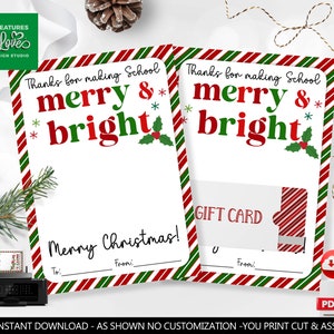 Thank You For Making School Merry and Bright Gift Card Holder Christmas Teacher Staff Coffee Gift Card Holder Printable Download CH GCH
