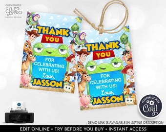 Toy Story Thank You Tag Editable Toy Story 5 Woody Gift Label Buzz Lightyear Favors Toy Story Birthday Party Printable Digital Download TS