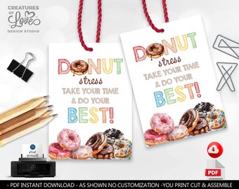 Testing Day Treat Tag Donut Stress Tag Classroom Good Luck Card Gift Test Day Finals School Test Taking Snack Tag Doughnut Teacher PTO GLT