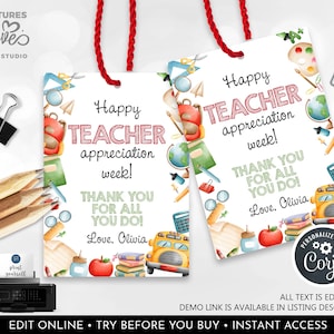 EDITABLE Teacher Appreciation Gift Tag School Gift Tag Student Employee Staff Boss PTA Volunteer Coworker Friend Printable Tags SA