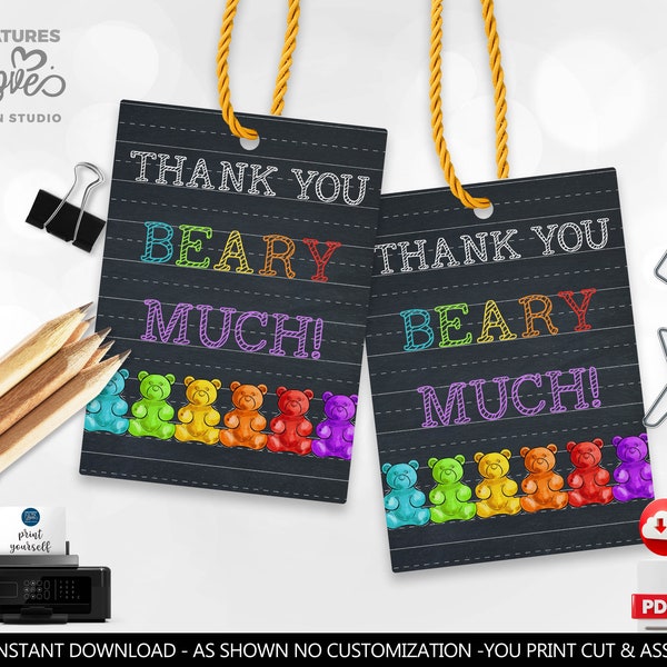 Thank you BEARY much Tag Teacher Appreciation Gummy Bear Gift Tag Employee Staff Boss Student School PTA Volunteer Nurse Favor Tag SA