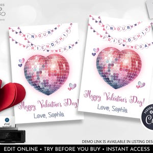 Editable Era Valentine's Day Cards Friendship Bracelet Tag In Our Friendship Era Teacher School Kids Exchange Printable Template Corjl 2 VL
