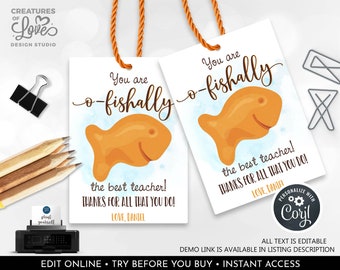 Editable You are o-fish-ally the best Teacher Appreciation Gift Tag School Staff Student Sport Coach Nurse PTO Appreciation Tag Printable SA