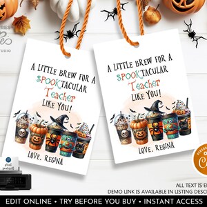 Editable Halloween Coffee Tags Boo Gift Tag Little Brew for a Spooktacular Tags Halloween Appreciation   Tag Download Printable Template HLW