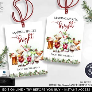 Editable Making Spirits Bright Tag Christmas Wine Gift Tag Holiday Appreciation Boss Staff Friend Family Tag Printable Template Corjl CHC