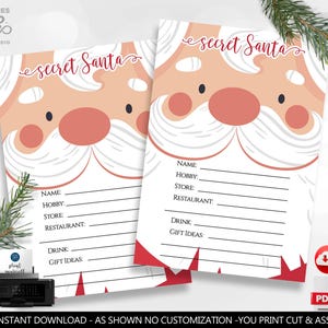 Secret Santa Questionnaire Card Secret Santa Gift Exchange Holiday Party Wish List Christmas Party Card Printable Instant Download Corjl CH