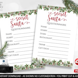 Secret Santa Questionnaire Card Secret Santa Gift Exchange Holiday Party Wish List Christmas Party Card Printable Instant Download Corjl CH