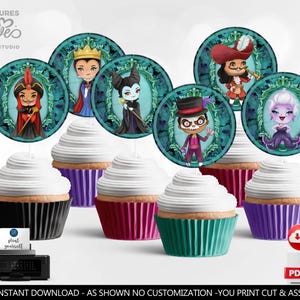 Villains Cupcake Toppers Halloween Witches Cupcake Toppers Villains Birthday Party Favor Tags Table Decor Digital Download PRINTABLE DWV