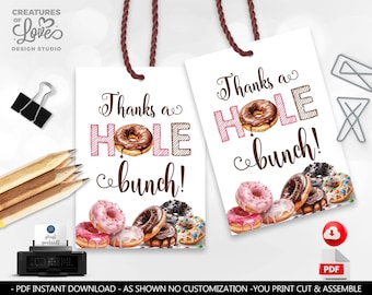 Donut Tags Donut Thanks a hole bunch Gift Tag Teacher Employee Staff Boss Student School PTA Volunteer Nurse Thank you Appreciation Tags SA