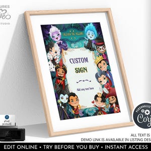 Editable Villains Custom Sign Villains Birthday Party Decor Evil Characters Poster Board Villains Table Sign Template Printable Corjl DWV