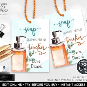 EDITABLE Teacher Appreciation Soap Gift Tag School Employee Staff Boss Student Volunteer Coworker Nurse Printable Soap Glad Thank you Tag SA