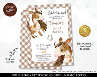 Editable Horse Invitation Little Pony Birthday Party Invitation Farm Horse Invite 1st Birthday Party Digital Download Template Printable NLP