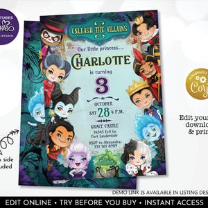 Villains Invitation Editable Villains Birthday Party Villains Halloween Party  Evil Characters Party Template Corjl Digital Download DWV